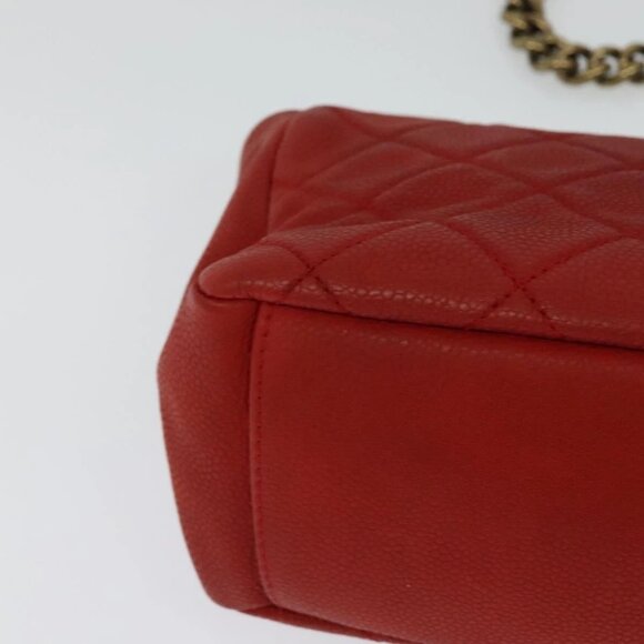 CHANEL Matelasse Chain Shoulder Bag Grained Calf Skin Red CC Auth 127170 - Picture 5 of 16